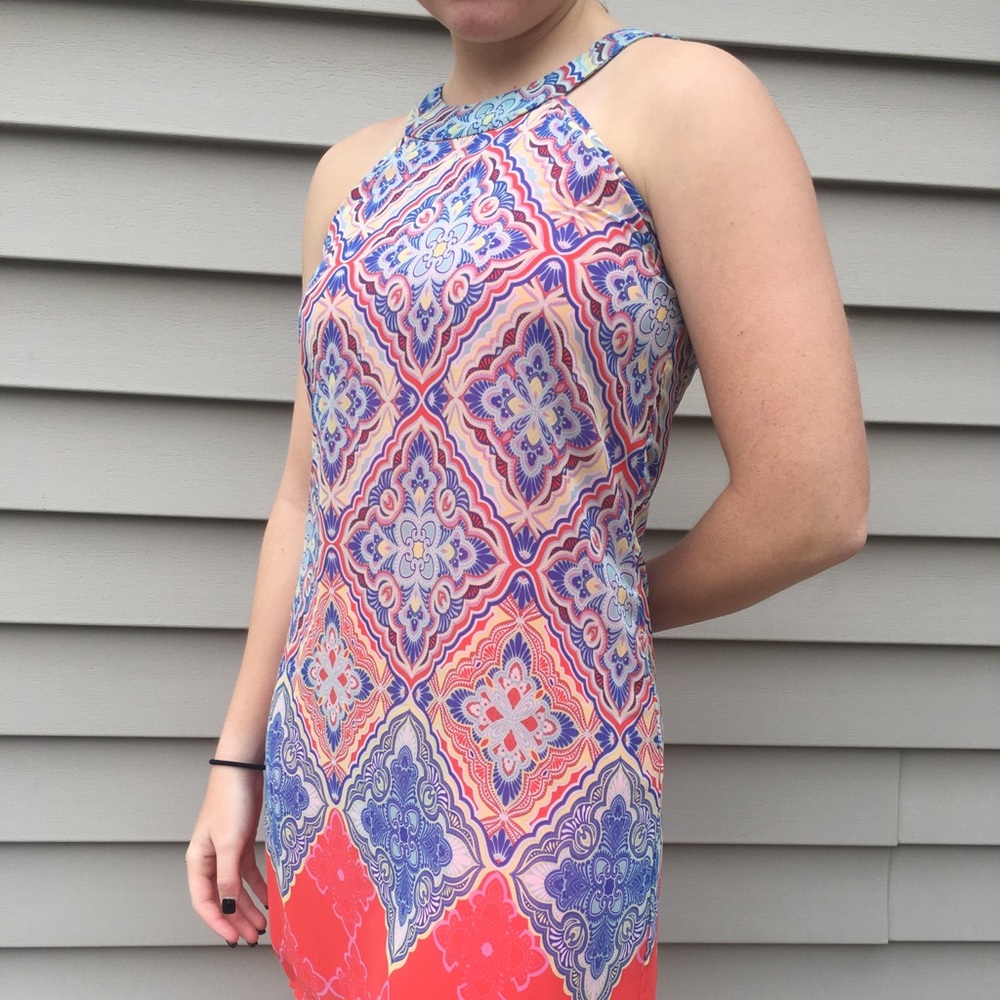 Patterned dress with high neck